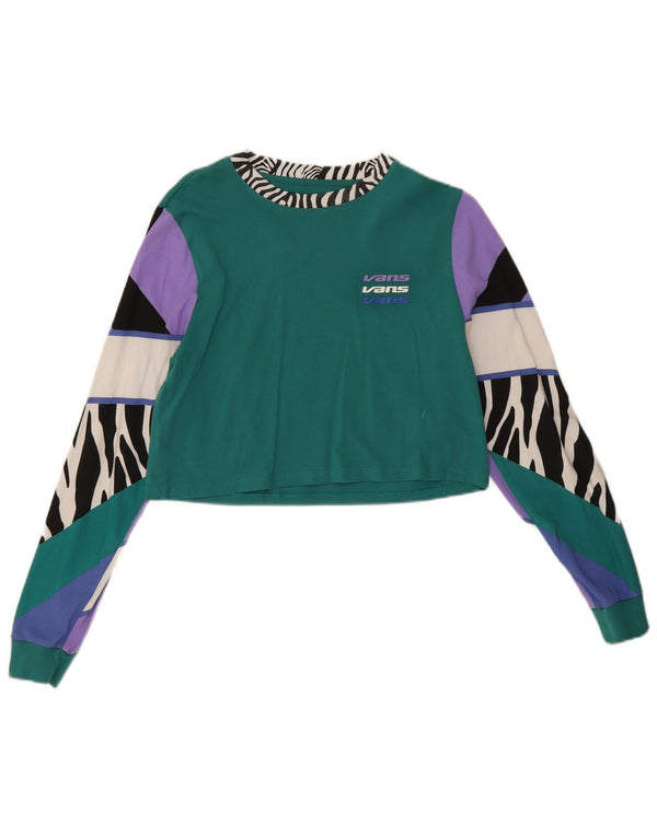 Vans Dame Crop Top Langærmet UK 10 Small Green Animal Print Bomuld