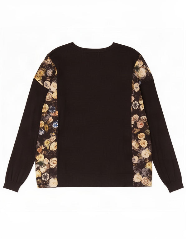 Marks & Spencer Dame Boat Neck Jumper Sweater UK 16 Large Black Floral