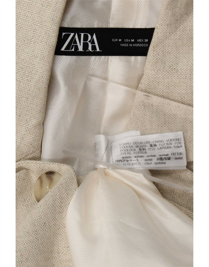 Zara Dame 1 Knap Blazer Jacket UK 14 Medium Beige Herringbone Acetate