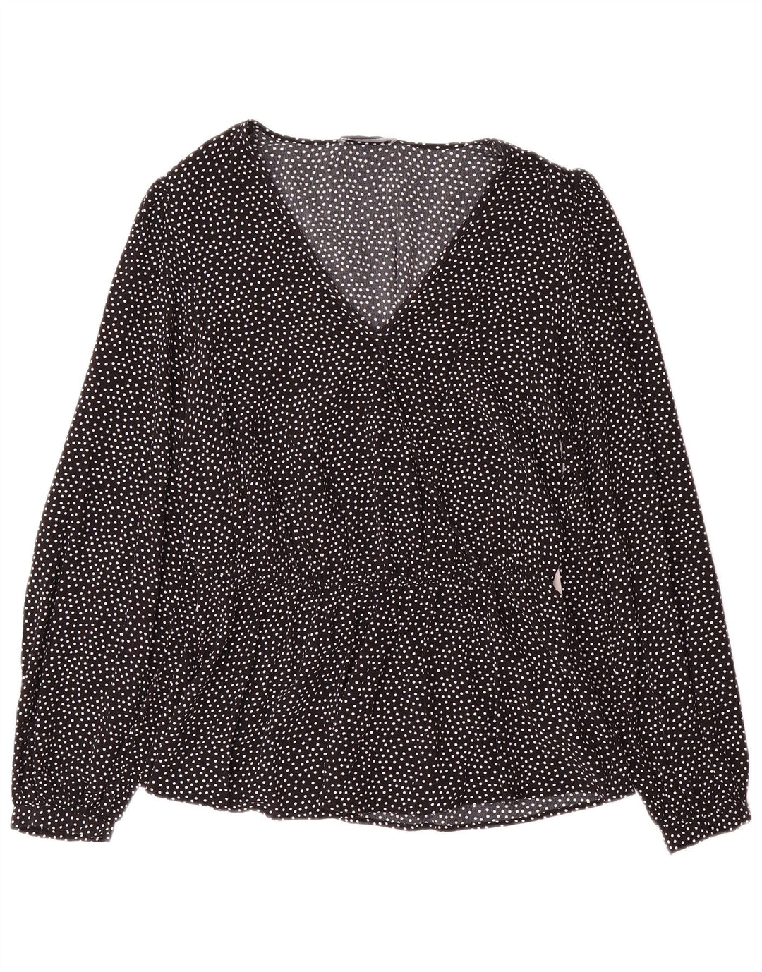 Marks & Spencer Dame Langærmet Bluse Top UK 12 Medium Sort Plettet