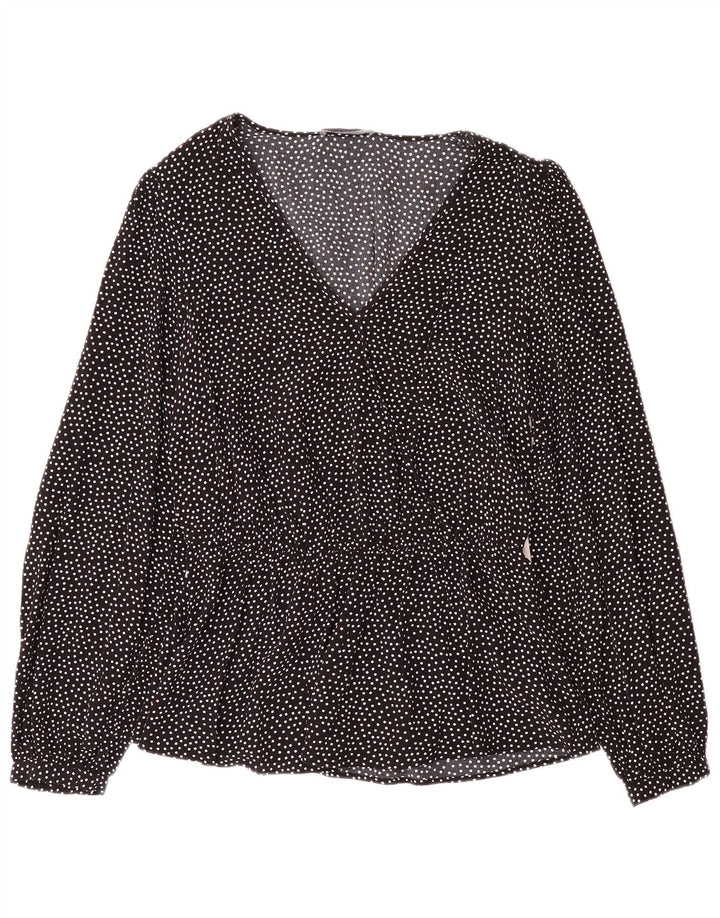 Marks & Spencer Dame Langærmet Bluse Top UK 12 Medium Sort Plettet