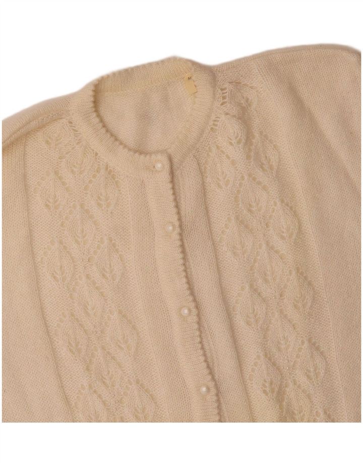 VINTAGE Dame Cardigan Sweater UK 14 Medium Off White Mohair