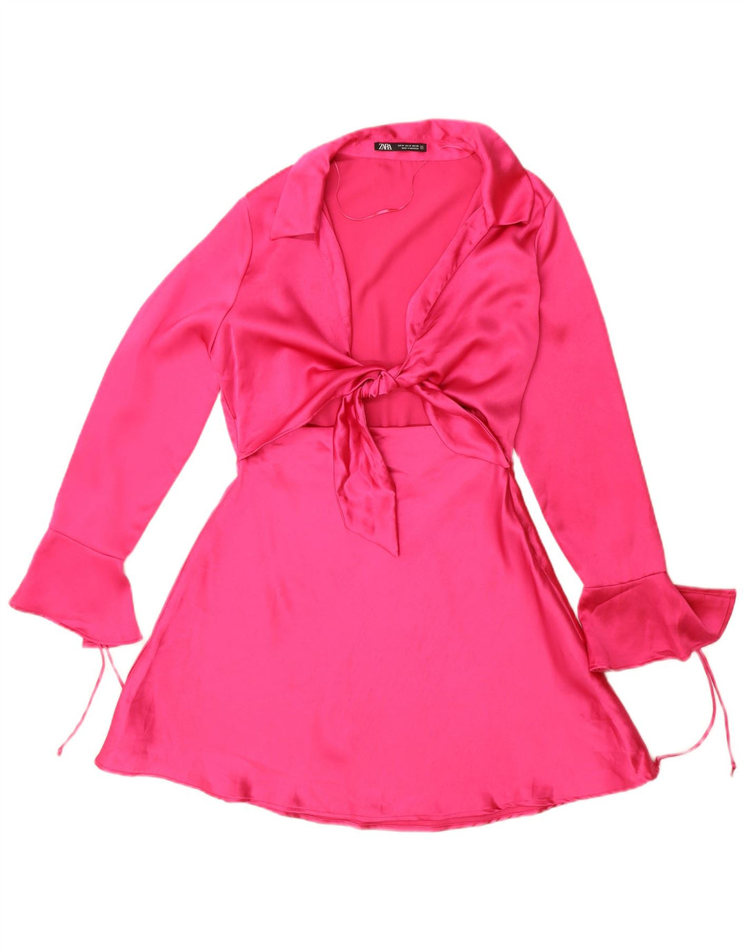 Zara Dame Langærmet A-Line Kjole UK 14 Medium Pink Polyester