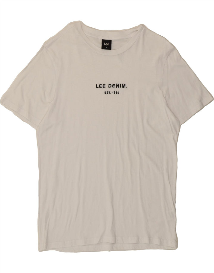 LEE Mens Graphic T-Shirt Top Medium White Cotton Vintage Lee and Second-Hand Lee from Messina Hembry 