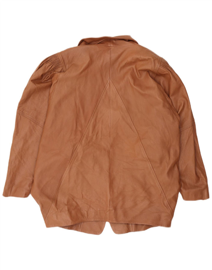 Vintage Dame 1 Knap Læder Blazer Jakke UK 16 Stor Brun