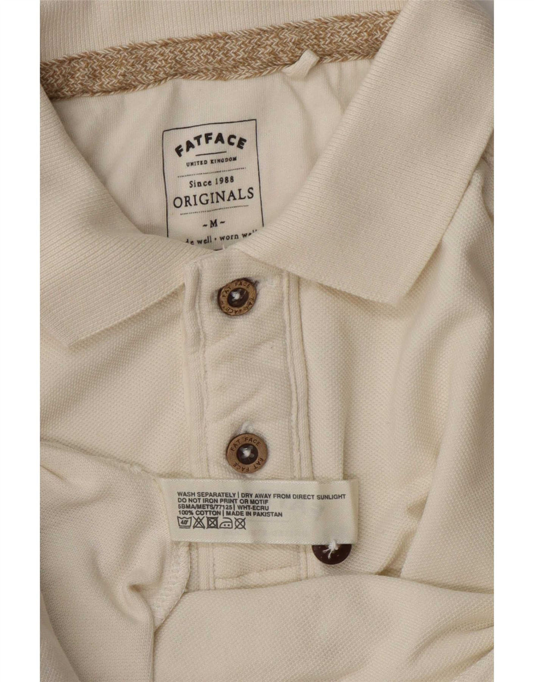 Fat Face Herre Polo Shirt Medium Off White Bomuld