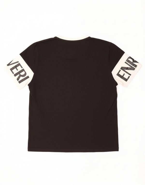 Enrico Coveri Herre grafisk T-shirt Top Stor Sort Colourblock Bomuld