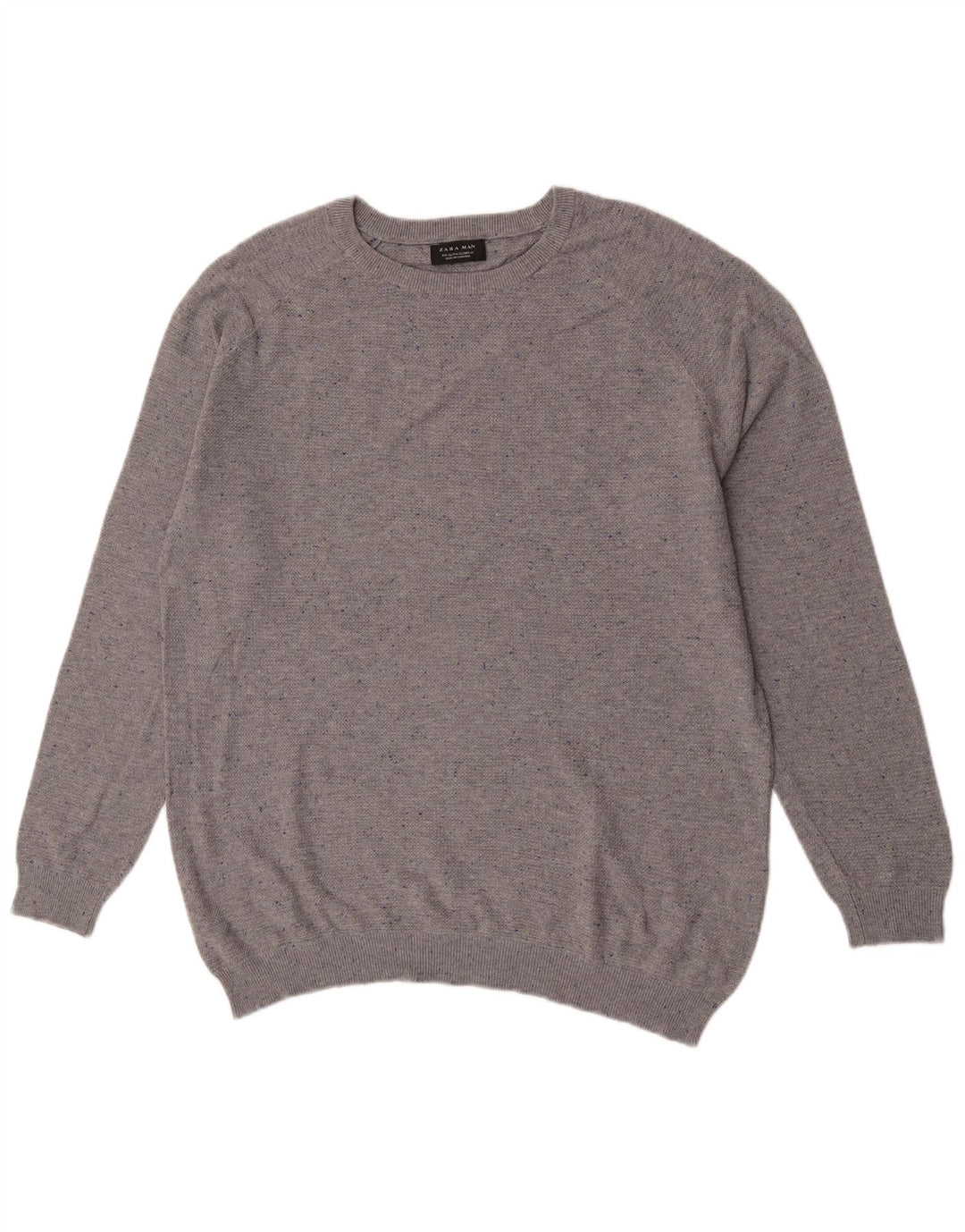 Zara Herre sweater med rund hals XL Grå Flecked Bomuld