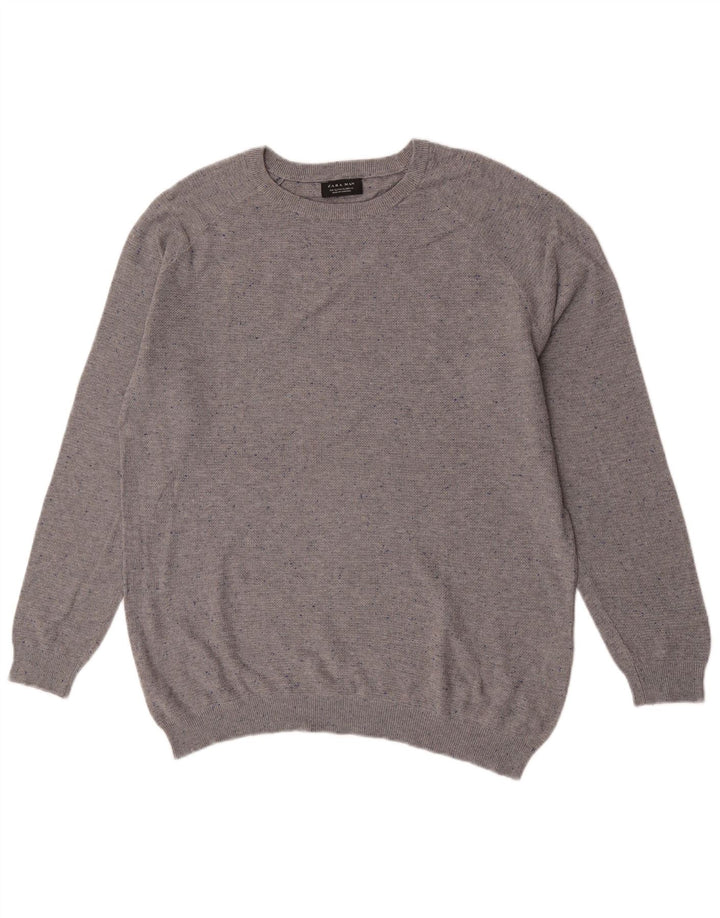 Zara Herre sweater med rund hals XL Grå Flecked Bomuld