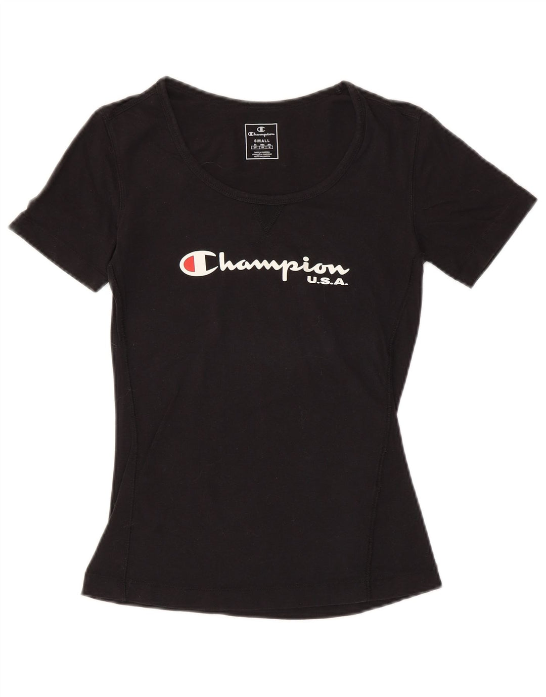 CHAMPION Dame Grafisk T-Shirt Top UK 10 Lille Sort