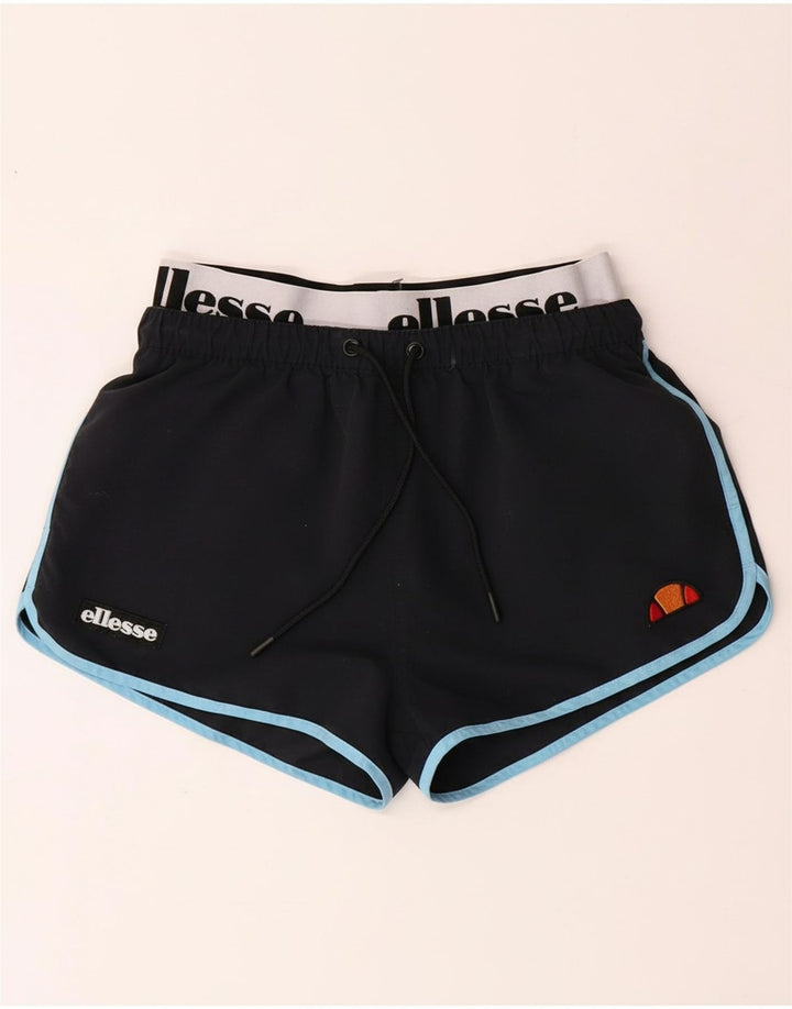 ELLESSE Womens Graphic Sport Shorts UK 8 Small  Navy Blue Polyester