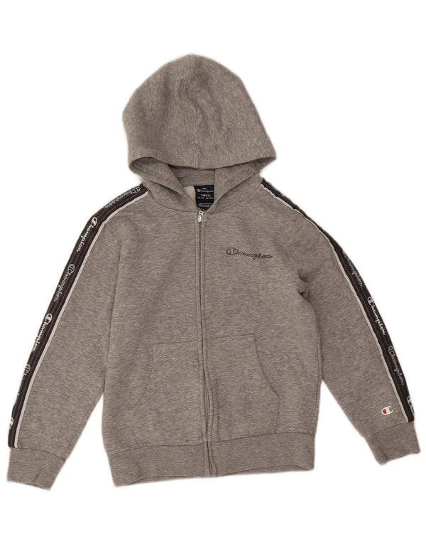Champion Boys Graphic Zip Hoodie Sweater 7-8 Years Small Grey Colourblock