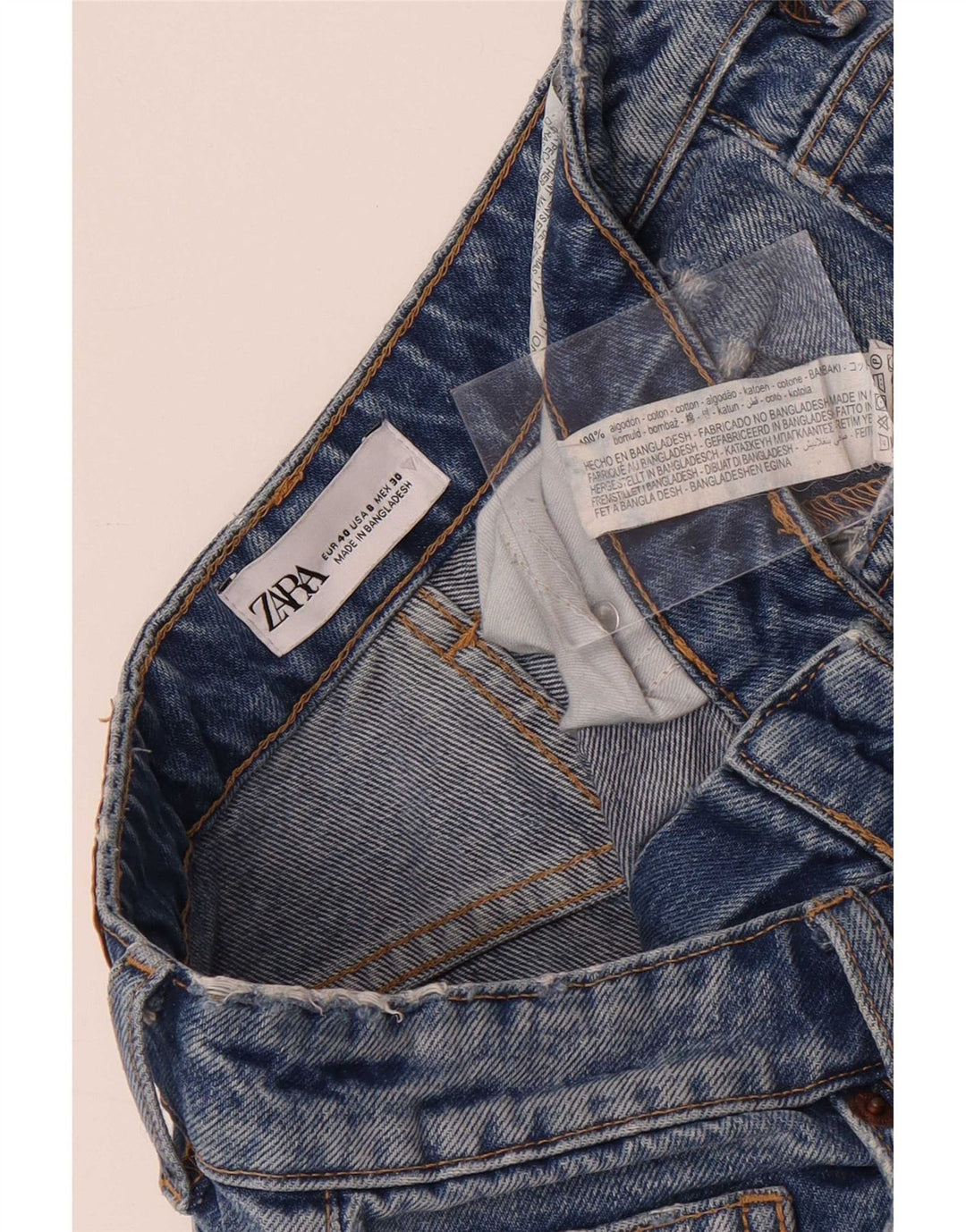 Zara Dame Distressed Straight Jeans EU 40 Medium W30 L27 Blå Bomuld