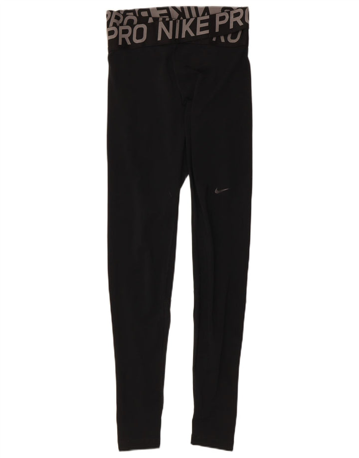 Nike Dame Dri Fit Grafiske Leggings UK 8 Small Black Colourblock Polyester