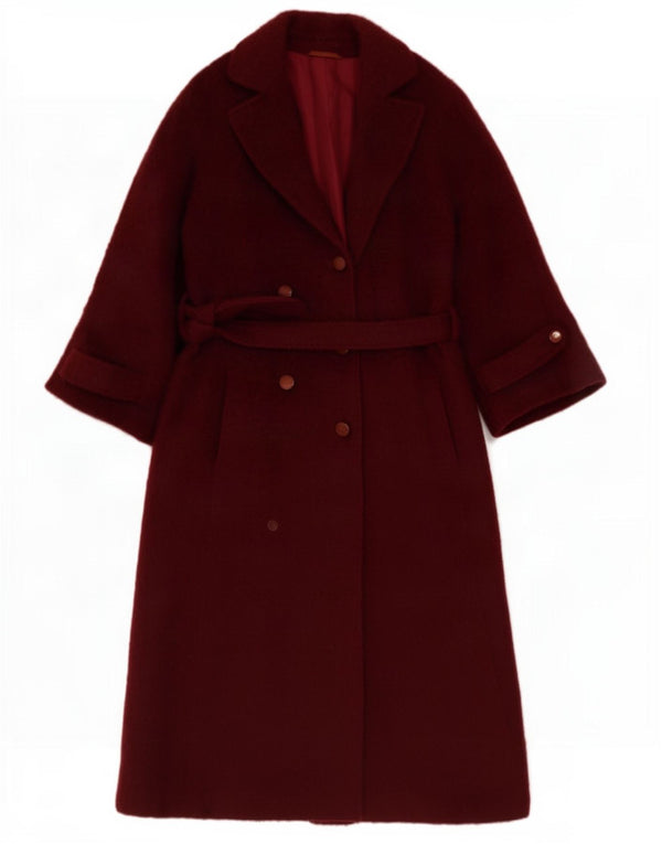 Vintage Dame Dobbeltradet Frakke UK 12 Medium Burgundy