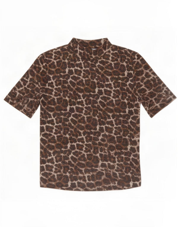 Zara Dame Trafaluc T-Shirt Top UK 10 Small Brown Animal Print