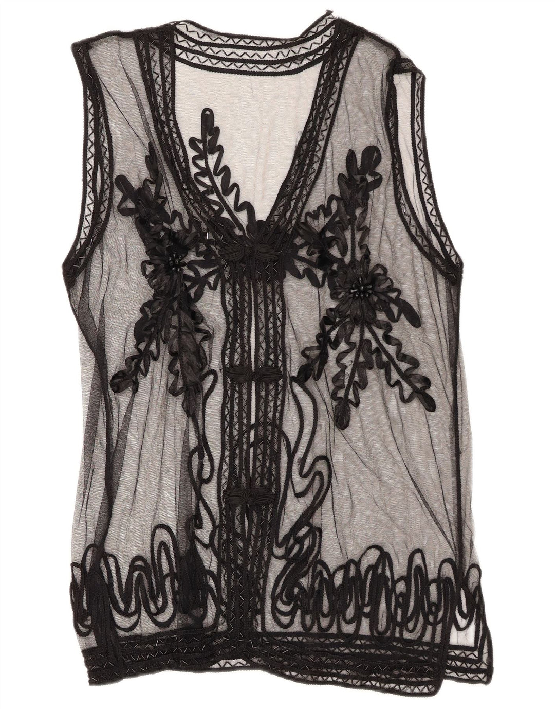 Vintage Dame Gennemsigtig Skjorte Bluse UK 14 Medium Black Floral