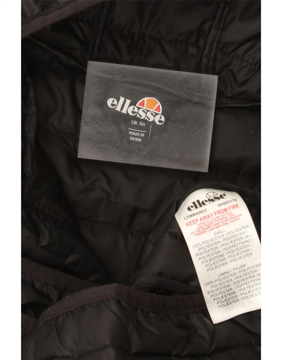 Ellesse Herre hættepolstret jakke UK 38 Medium Sort Polyester