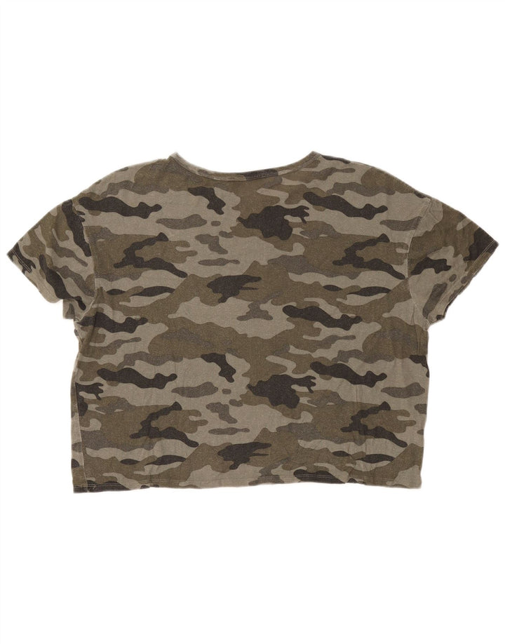 Zara Womens Crop Oversized T-Shirt Top UK 14 Medium Green Camouflage