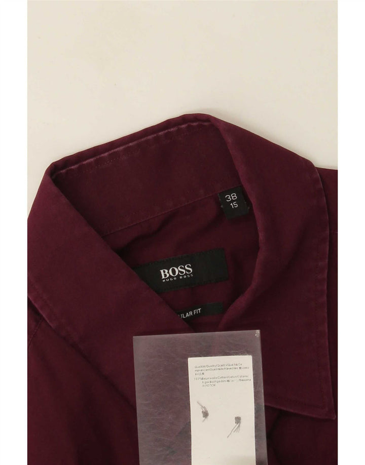 Hugo Boss Herre Regular Fit skjorte str. 38 15 Medium Bourgogne bomuld