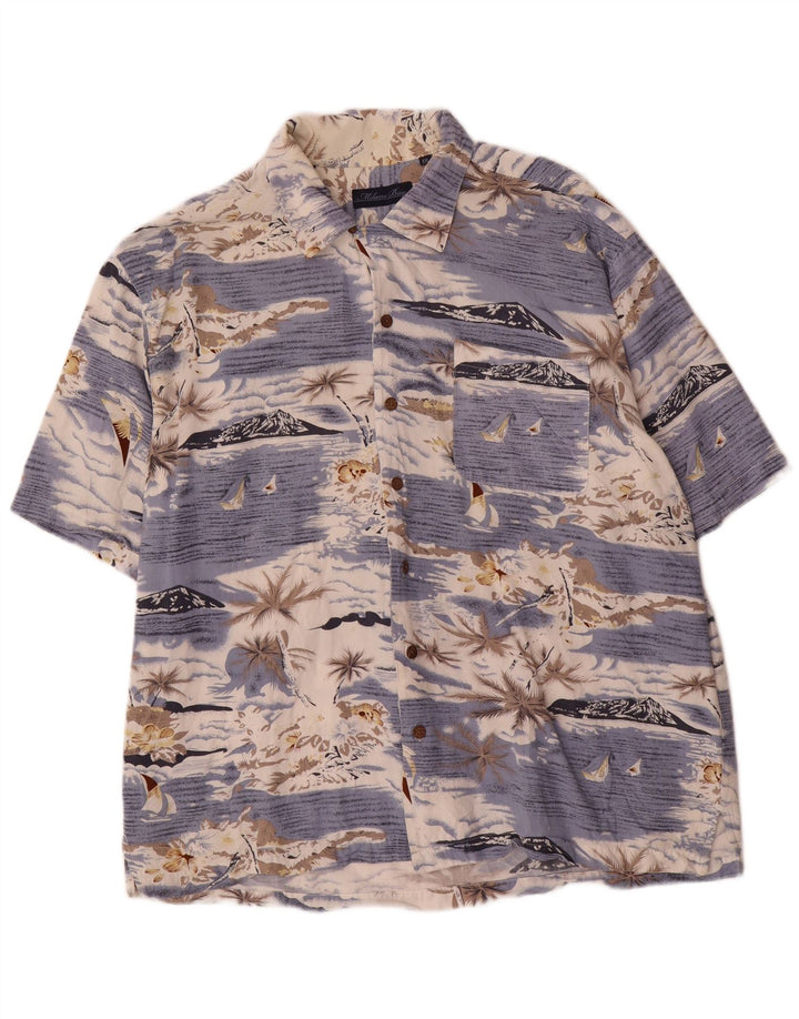 Vintage Herre Hawaii kortærmet skjorte 2XL Blue Rayon