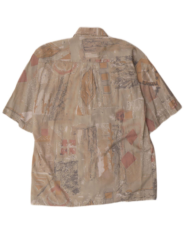Vintage Kortærmet Herreskjorte Størrelse 39/40 Medium Beige Geometrisk