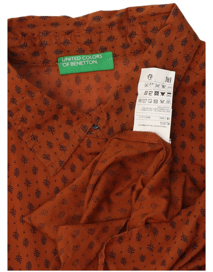 BENETTON Dameskjorte UK 18 XL Brun Blomsterbomuld