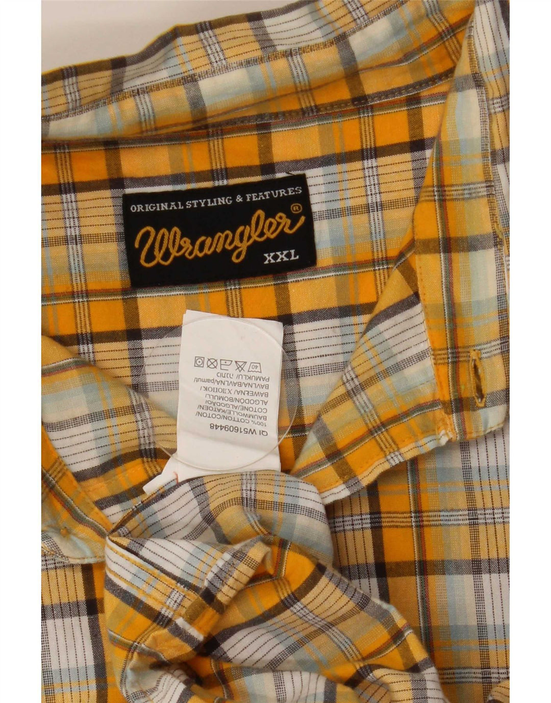 Wrangler kortærmet herreskjorte 2XL gul ternet bomuld