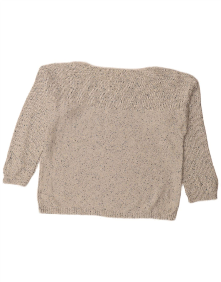 FAT FACE Dame Boat Neck Jumper Sweater UK 12 Medium White Flecked