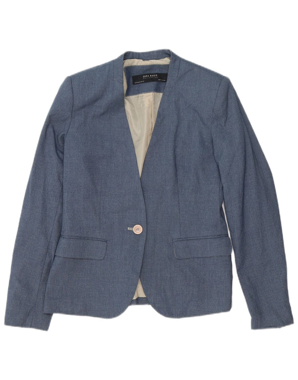 Zara Dame 1-knaps blazerjakke EU 38 Medium Blue Polyester