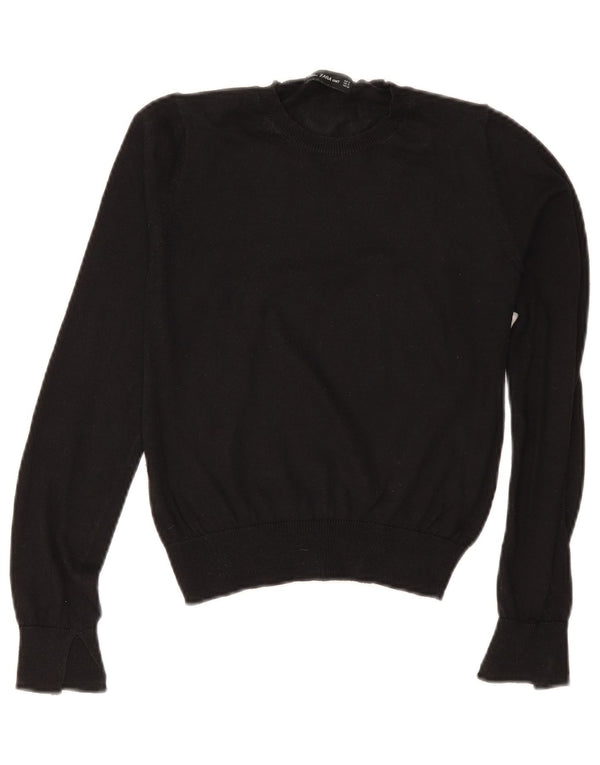 Zara Womens Crop Boat Neck Jumper Sweater UK 10 Small Black