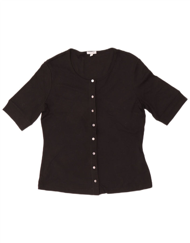 Jigsaw Dame Kortærmet Cardigan Top UK 12 Medium Sort Modal