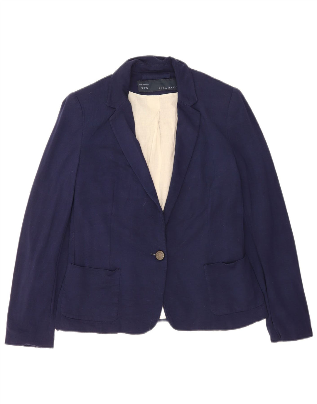 Zara Dame 1 Knap Blazer Jacket UK 12 Medium Navy Blue Viscose