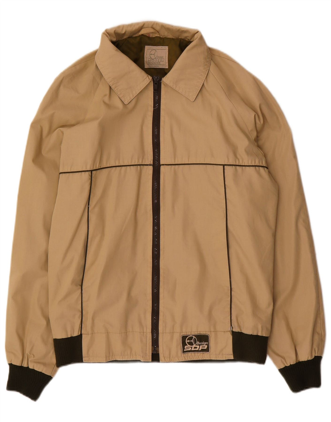 Trevira Herre Bomber Jacket UK 46 Small Beige Colourblock Bomuld