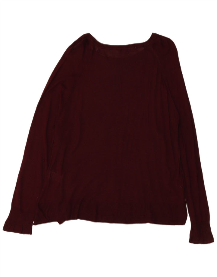 ZARA Dame Boat Neck Jumper Sweater UK 16 Large Burgundy Viscose