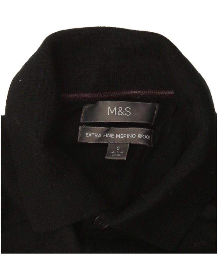 Marks & Spencer Herre Polo Neck Sweater Small Black Merino Wool
