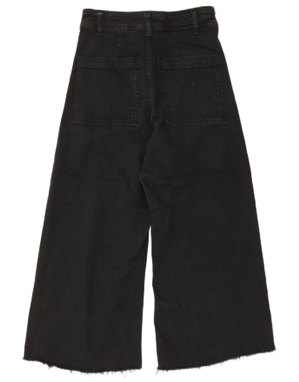 Zara Dame Capri Højtaljede Jeans med brede ben US 34 2XS W24 L22 Sort Bomuld