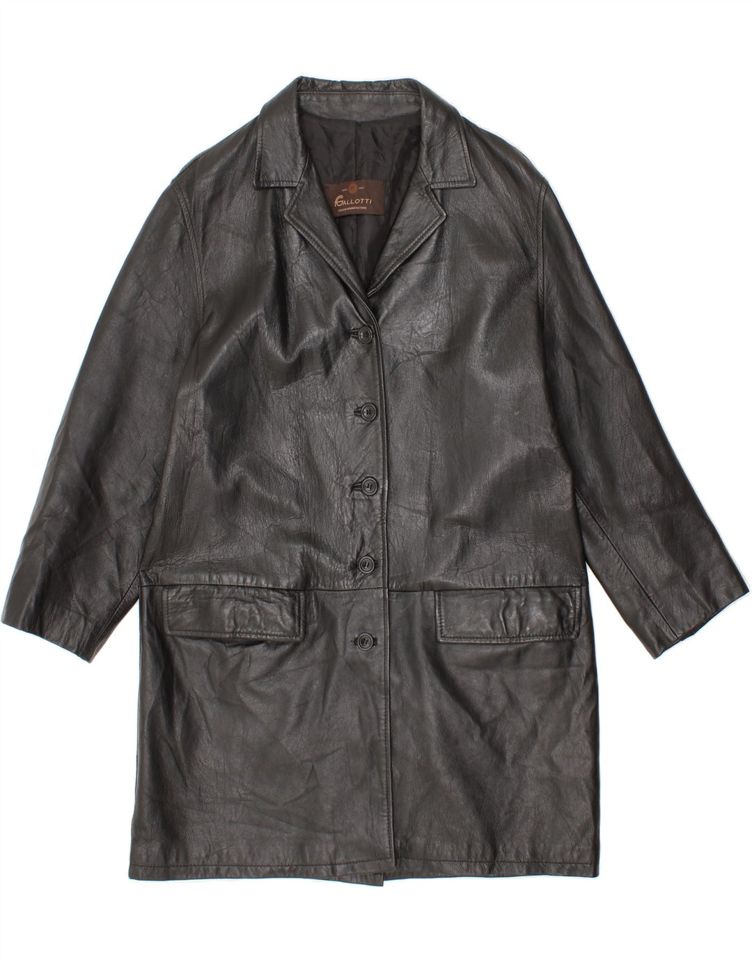 GALLOTTI Womens Leather Coat UK 14 Medium Black Leather Vintage Gallotti and Second-Hand Gallotti from Messina Hembry 