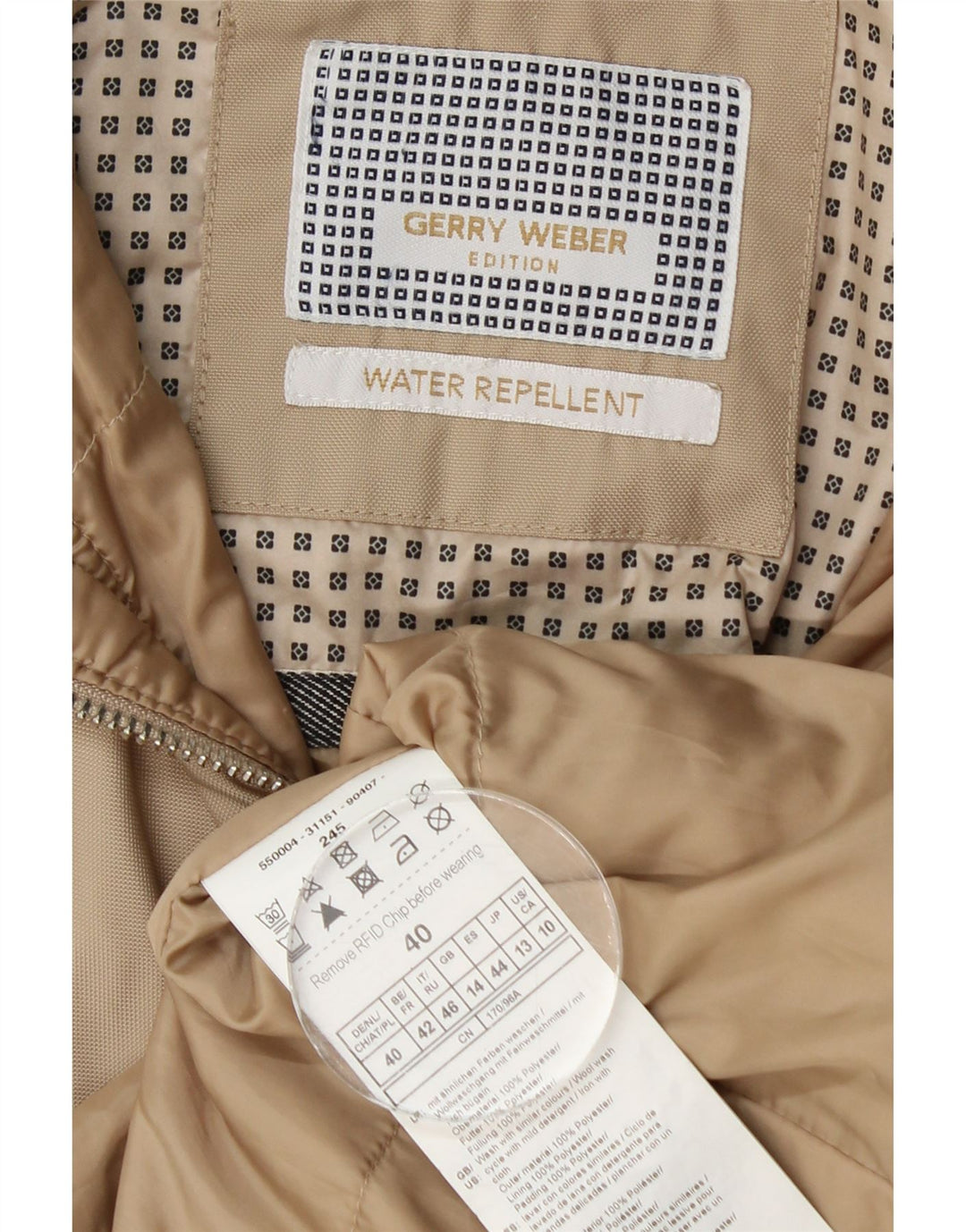 Gerry Weber Dame Regnfrakke med hætte UK 14 Stor Beige Polyester