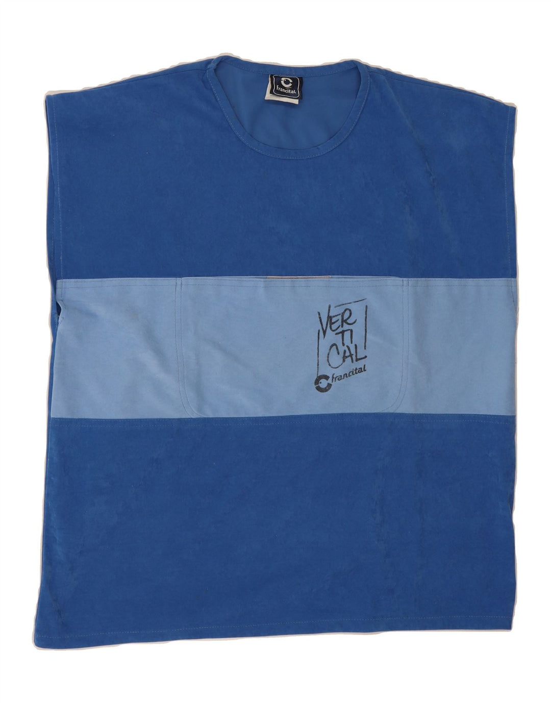 VINTAGE Mens Graphic Vest Top Medium Blue Colourblock Polyester Vintage Vintage and Second-Hand Vintage from Messina Hembry 