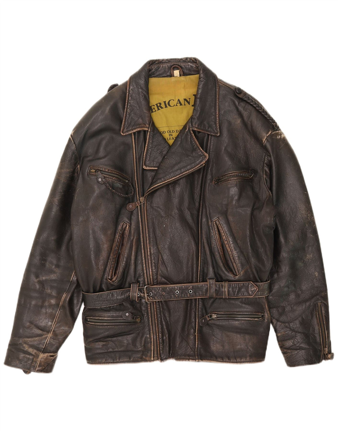 American Basics Herre Læder Biker Jacket UK 40 Stor Brun