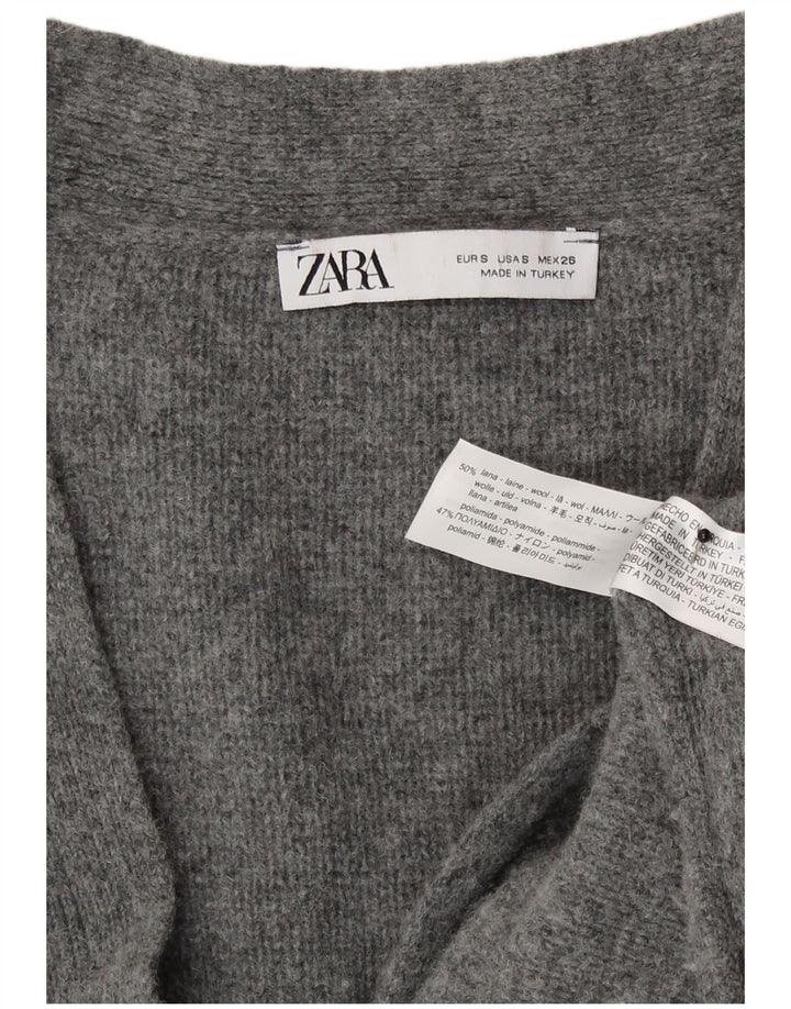 Zara Dame Oversized Cardigan Sweater UK 10 Small Grey Uld