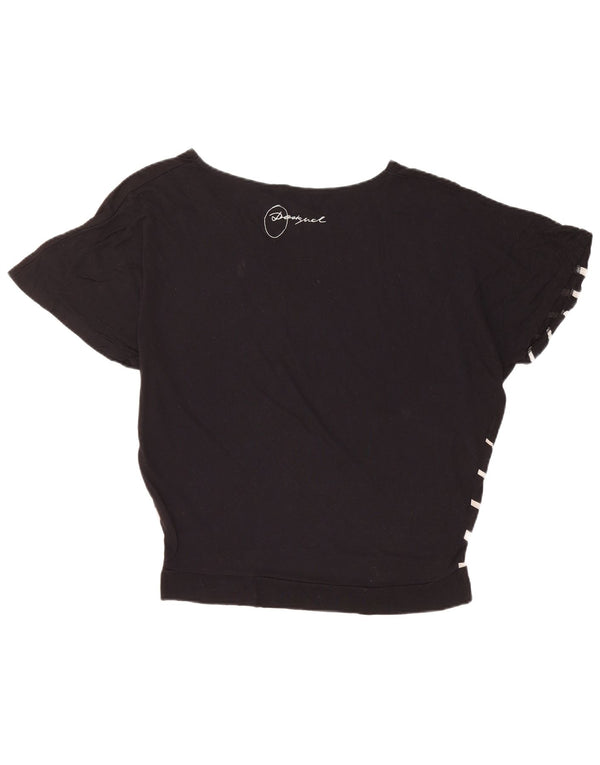 DESIGUAL Kvinder Oversized grafisk T-shirt Top UK 14 Medium Black Floral