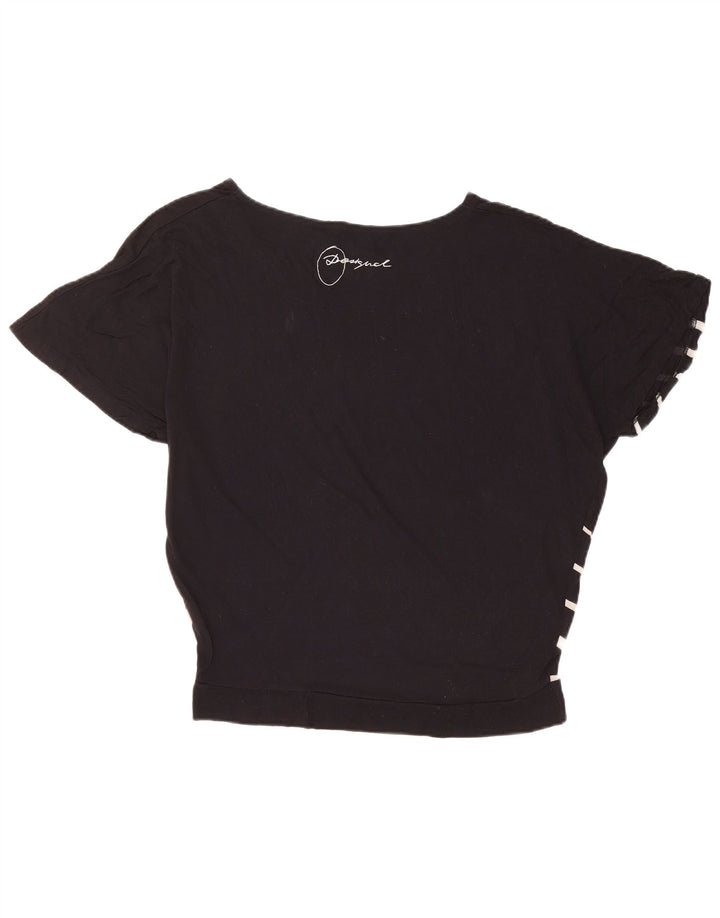 DESIGUAL Kvinder Oversized grafisk T-shirt Top UK 14 Medium Black Floral
