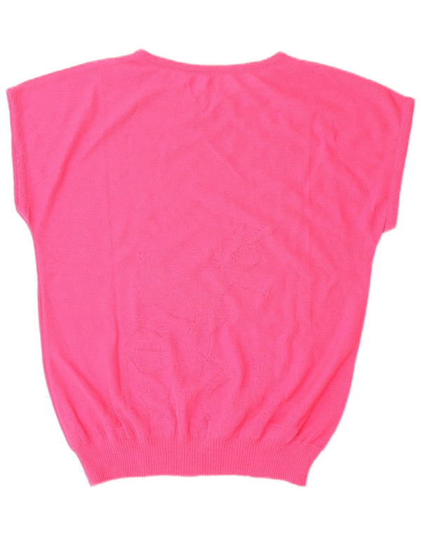 Vintage Kvinders Kortærmet Boat Neck Jumper Sweater UK 16 Large Pink