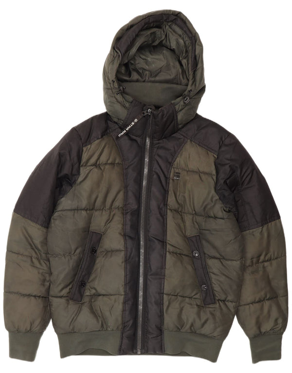 G-Star Boys Hooded Padded Jacket 15-16 Years Large Khaki Colourblock