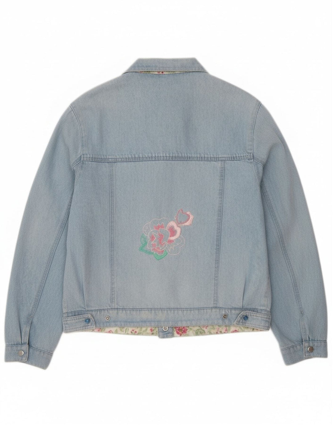 Vintage Dame grafisk denimjakke IT 44 Medium Blue Floral