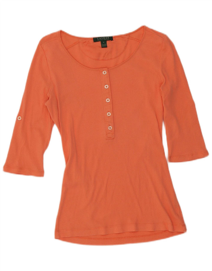 Ralph Lauren Dame Top 3/4 ærmer UK 12 Medium Orange Bomuld