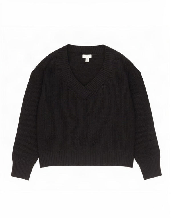 Topshop Womens Oversized V-Neck Jumper Sweater UK 6 XS Black Acrylic