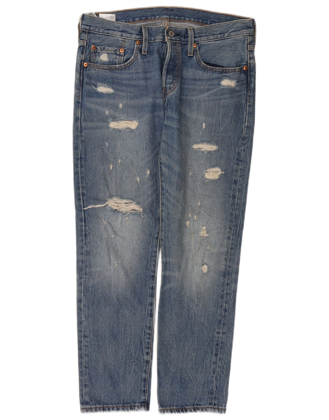 Levi's Dame 501 Distressed Straight Jeans W29 L28 Blå Bomuld